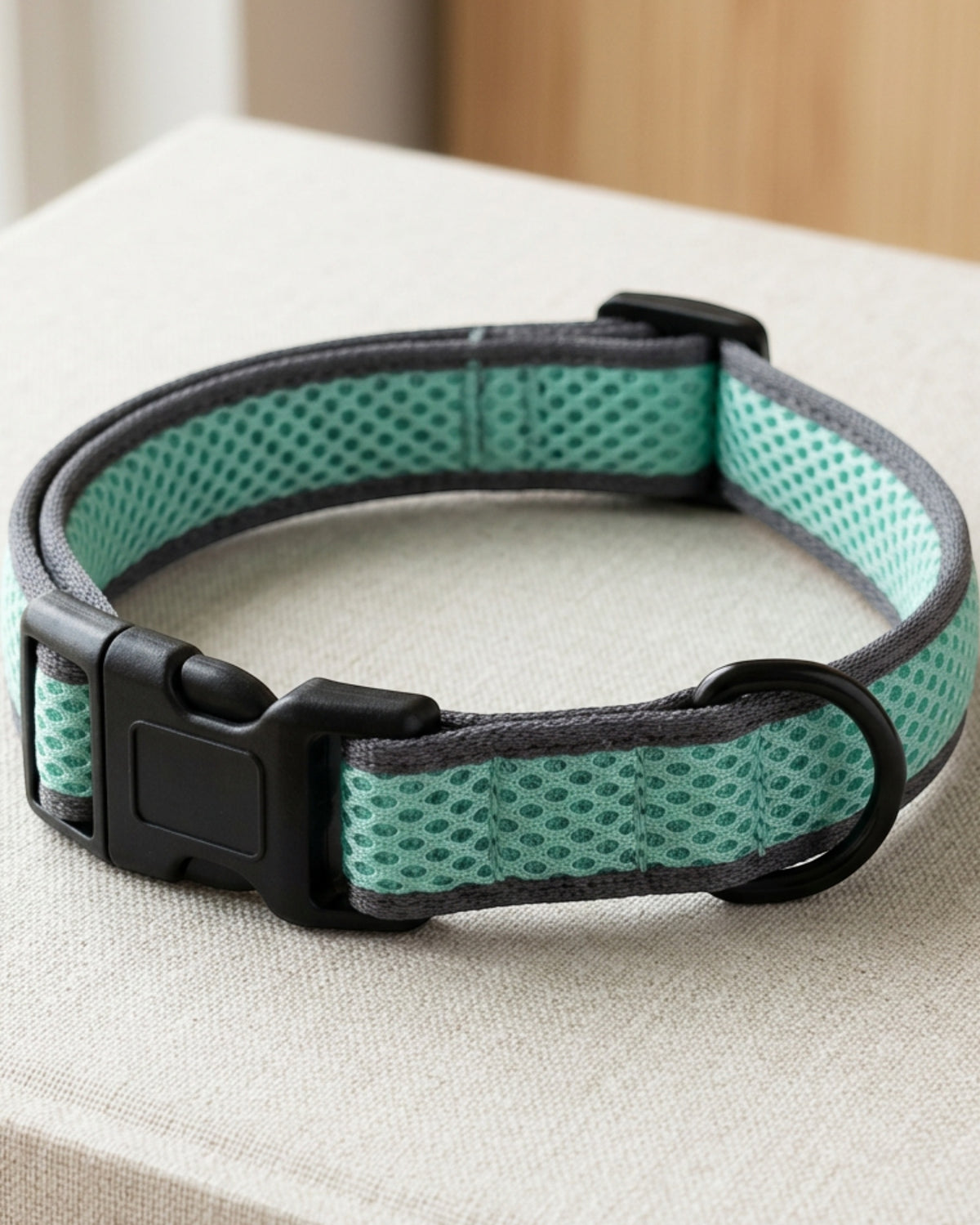 Okly Honeycomb Air-Mesh Pet Collar 34-48 cm Seafoam - Lifestyle view